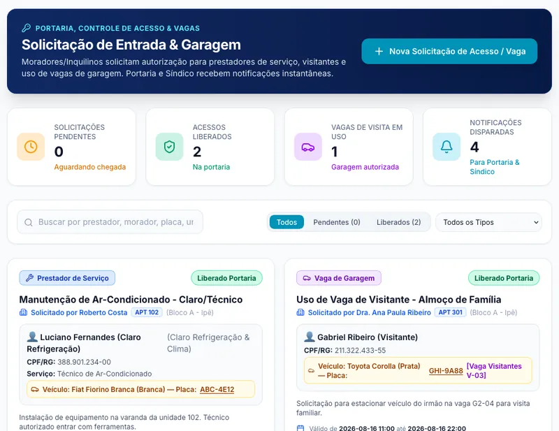 Solicitação de entrada e garagem